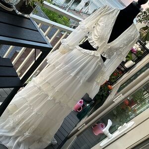 New $895 PatBo lace trim maxi dress, white, bridal.